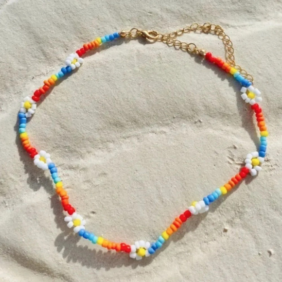 NEW! Dainty “Poppy” Beaded Rainbow Flower Necklace - Picture 6 of 11